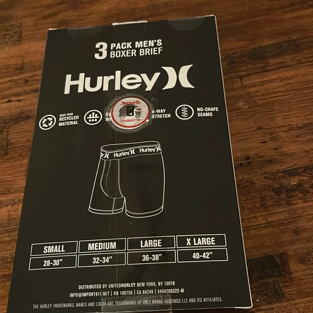 Hurley 3 Pack Boxer Briefs XL All Black